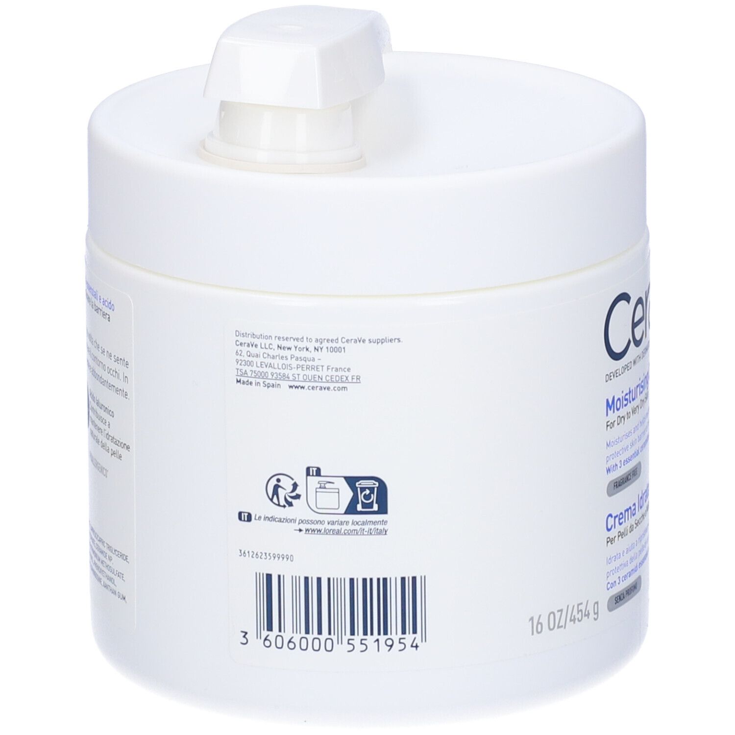 CeraVe Crema Corpo Idratante Pelle Molto Secca con Dispenser 454 g