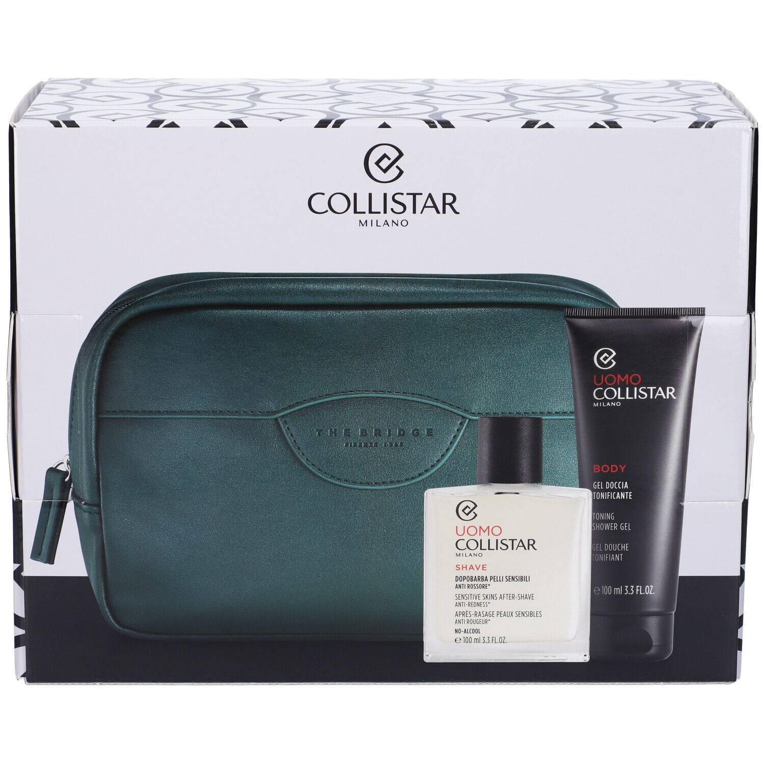 Collistar Uomo Cofanetto Dopobarba Pelli Sensibili Anti Rossore + Gel Doccia Tonificante con Travel-Bag The Bridge in Omaggio