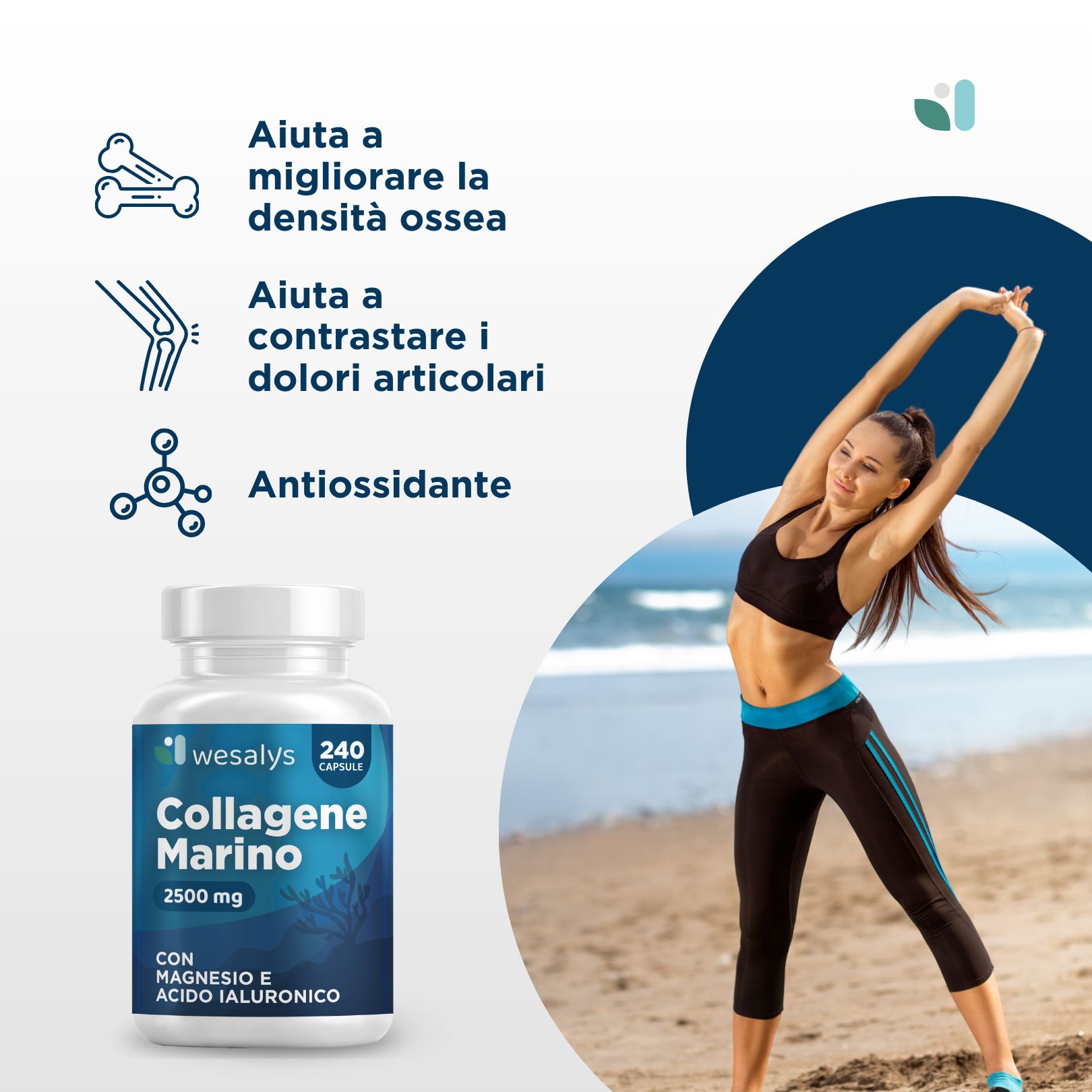 WESALYS® Collagene Marino - Integratore Alimentare la Pelle, Articolazioni e Capelli