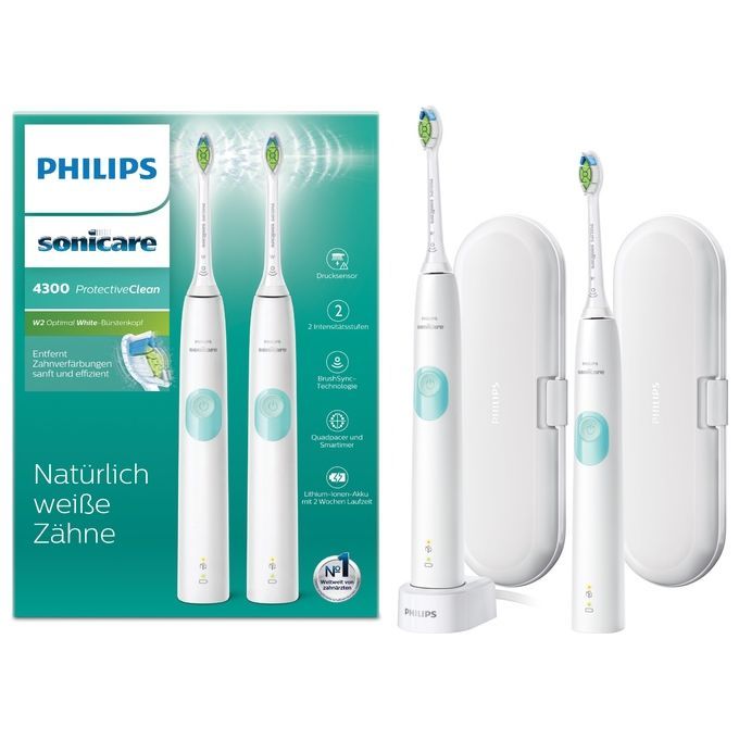 Philips Sonicare ProtectiveClean Spazzolini Elettrici Sonici, con custodia da viaggio, confezione d