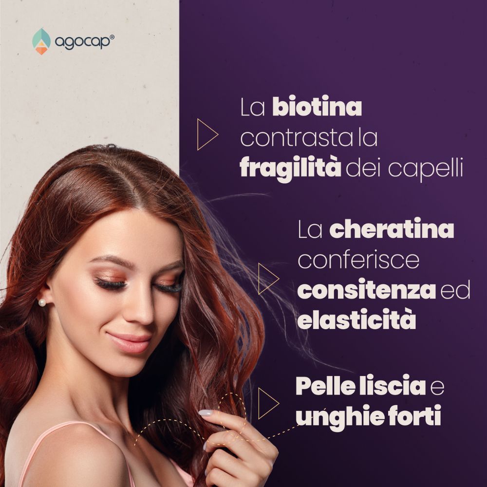 agocap - Integratore per capelli unghie e pelle con Biotina, Cheratina e Zinco Cherabiotin