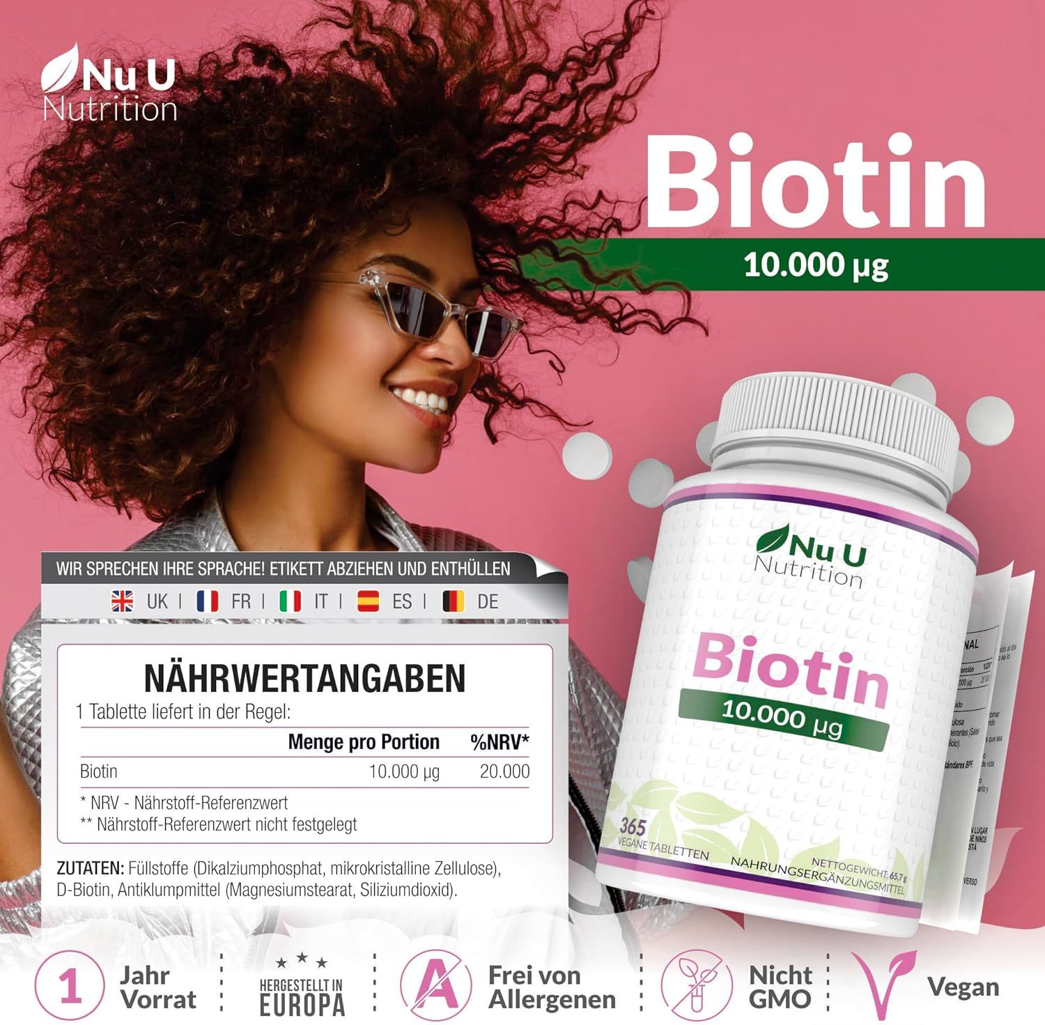 Nu U Nutrition Biotina ad alto dosaggio 10.000 mcg
